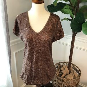 NWOT Boston Proper Sequin Cold Shoulder Top in Bronze